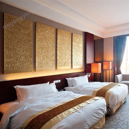 青岛实木酒店家具 星级酒店家具定制工程 酒店套房标准间大床