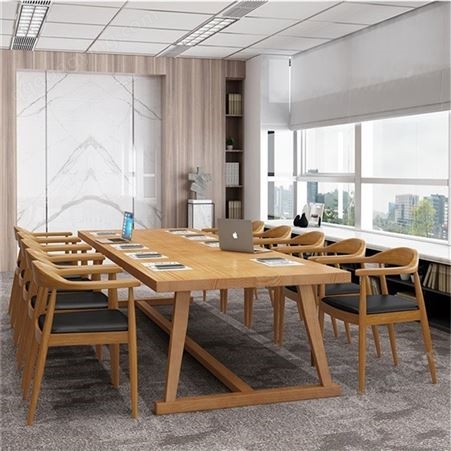 全实木办公桌 办公茶室接待泡茶桌椅组合 实木商务会议长桌