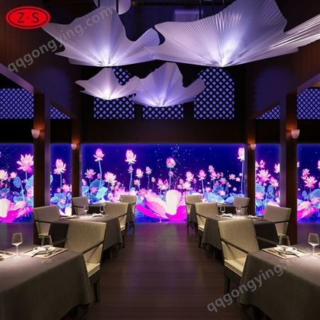 光影餐厅装修 地面墙面全息互动投影 宇宙星空主题场景打造