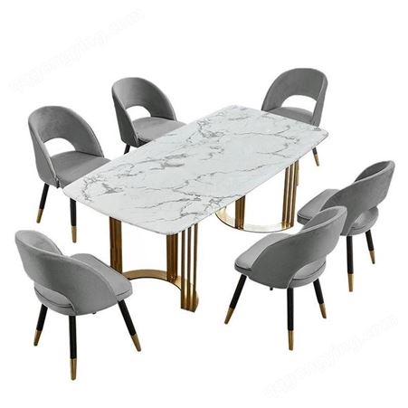 鼎富DF057大理石餐桌长方形吃饭桌子不锈钢家用餐厅餐台