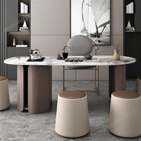 岩板功夫茶桌椅组合轻奢意式极简茶台 鼎富DF-022443