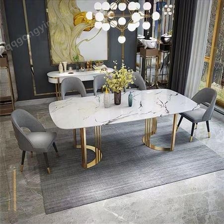 鼎富DF057大理石餐桌长方形吃饭桌子不锈钢家用餐厅餐台