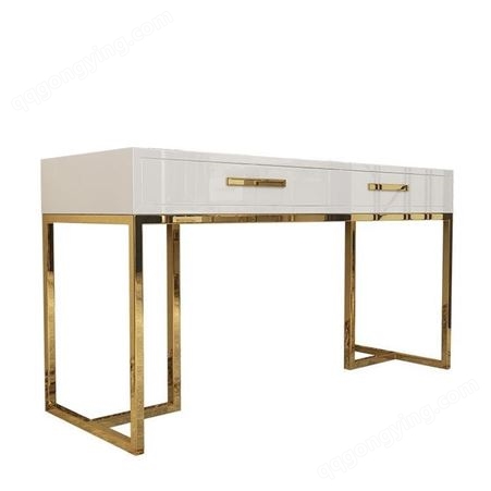 鼎富书桌椅书房样板房轻奢不锈钢镀金书桌组合DF-041