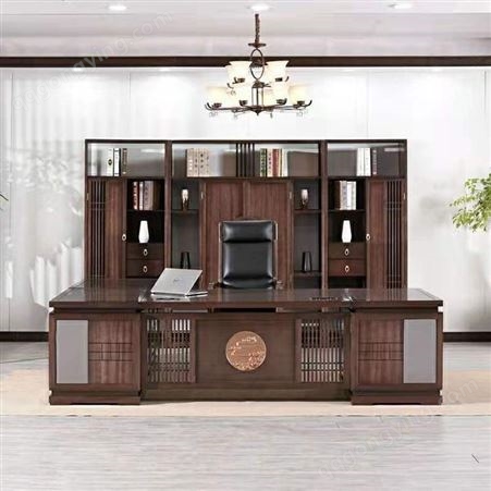 新中式海棠木办公桌 新中式办公桌家具 简约新中式办公桌图片