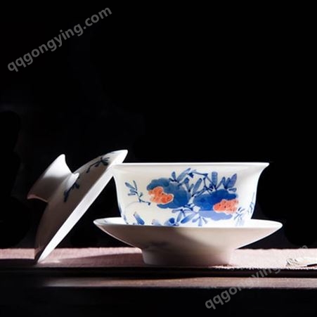 陶瓷中式青花盖碗 白瓷功夫茶具 家用泡茶三才杯敬茶碗