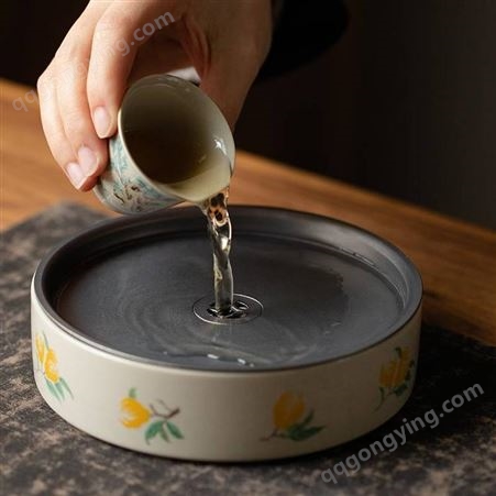 陶瓷泡茶台储水圆形壶 中式功夫茶具 简约家用果盘糕点茶具套装