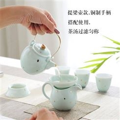 家用现代简约陶瓷茶具套装 景德镇描金泡茶壶茶杯青瓷功夫茶具