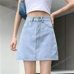 陕西榆林牛仔裤工厂矮个子简约牛仔半身裙牛仔短裙女夏季韩版个人接外贸订单