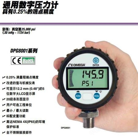 DPG8001-VAC数字压力计 Omega