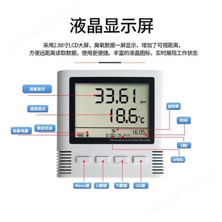 大屏臭氧检测仪 臭氧浓度传感器  浓度温度双显