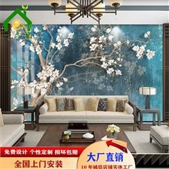竹木纤维板背景墙 新中式工笔手绘花鸟背景墙 一品瓷
