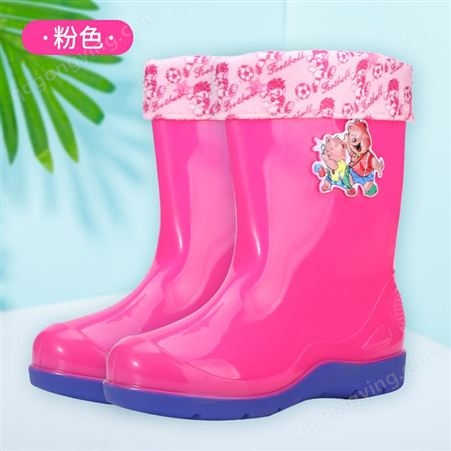 6岁小孩雨鞋 小女孩雨鞋 粉色卡通保暖雨鞋