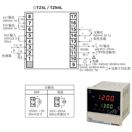 韩国进口4到20mA电流输出两个报警点TZ4L-24C温度控制器