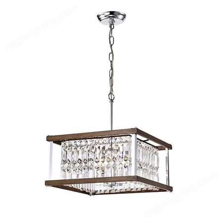 溢美镀铬轻奢水晶吊灯现代设计木纹色经典室内客厅吊灯